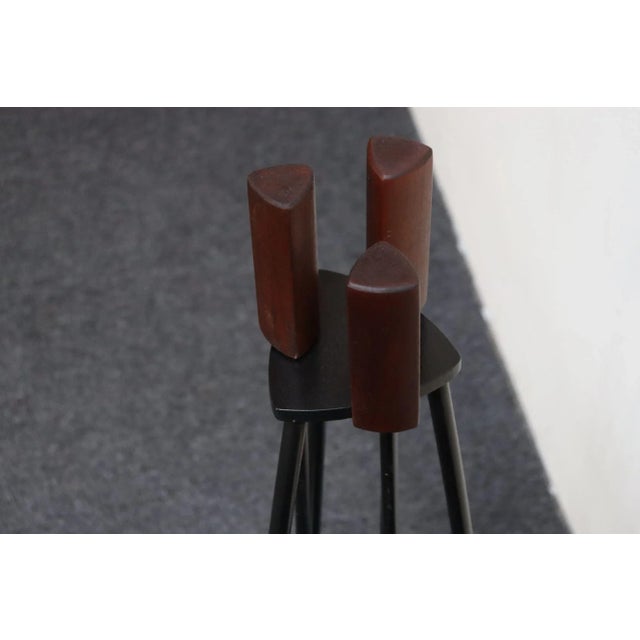 Mid-Century Modern Triangular Guitar Pick Form Fire Tool Set in Walnut and Iron For Sale - Image 15 of 18