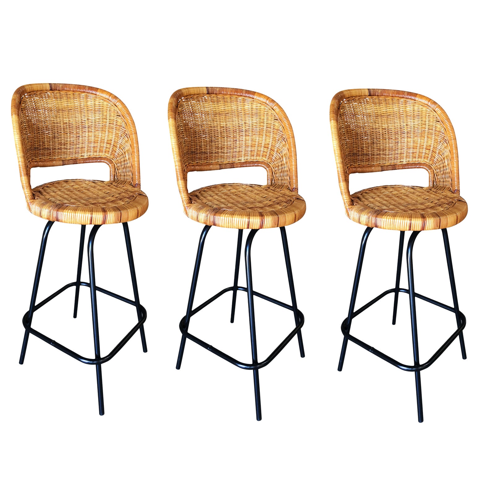 Swivel Wicker Bar Stools in the Seng of Chicago Style, Set of 3 Chairish