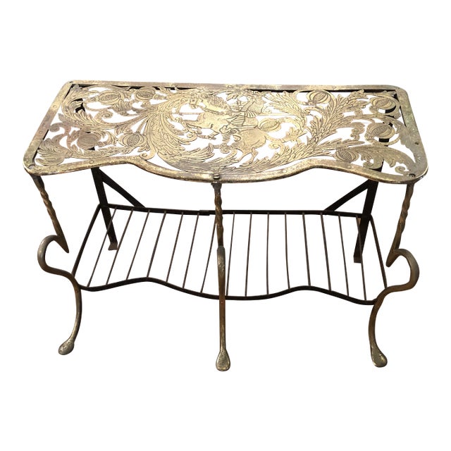 Antique 19th Century Engraved and Intricately Cut Brass Trivet For Sale