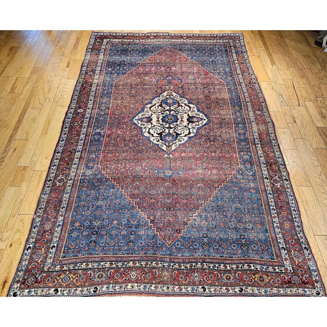 Vintage Oversized Persian Bidjar Rug, Hand-Knotted Wool, Geometric Pattern, Blue & Red,10x15 For Sale - Image 4 of 16
