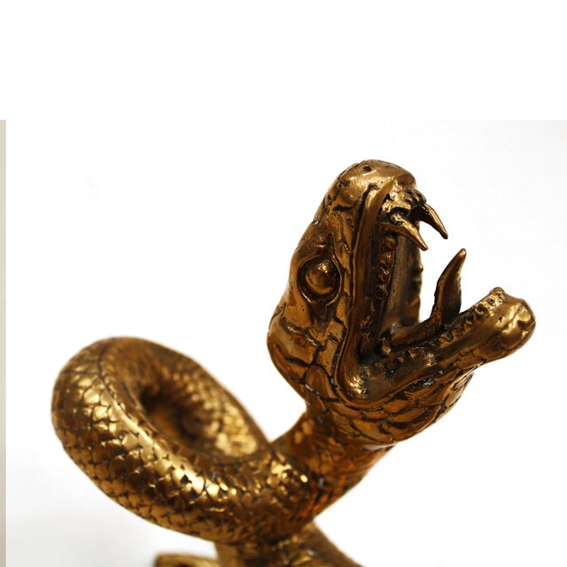 French Handcrafted Brass Snake Door Pull Handles, 1960s, Set of 2 For Sale - Image 3 of 9