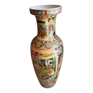 24" 20th Century Vintage Asian Satsuma Double Sided Floor Vase Fantastic