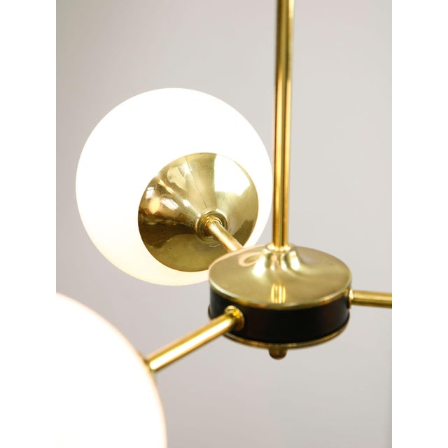 Mid-Century Modern Italian Pendant Light in Brass and Opaline Glass, 1960s For Sale - Image 11 of 17