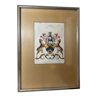 Antique 1700's Sir Patrick Houston Armorial Coat of Arms Heraldic Painting Art For Sale