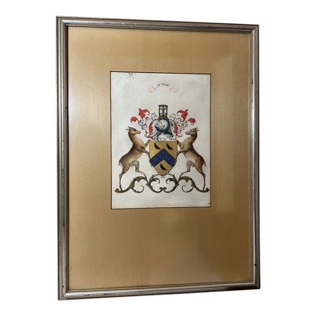 Antique 1700's Sir Patrick Houston Armorial Coat of Arms Heraldic Painting Art For Sale