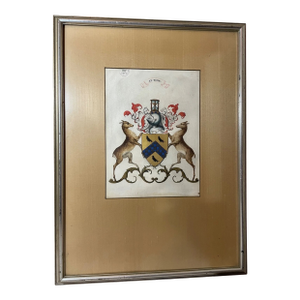 Antique 1700's Sir Patrick Houston Armorial Coat of Arms Heraldic Painting Art