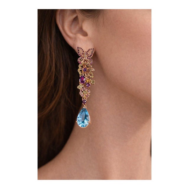 Baroque Bochic “Capri” Vintage Sapphire, Amethyst & Peridot & Blue Topaz 18K Gold & Silver For Sale - Image 3 of 7