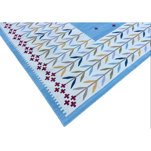 Not Yet Made - Made To Order Handmade Cotton Rug, Natural Vegetable Dyed Cream, Blue, Beige and Red Leaf Rug - 9'x12' For Sale - Image 5 of 10