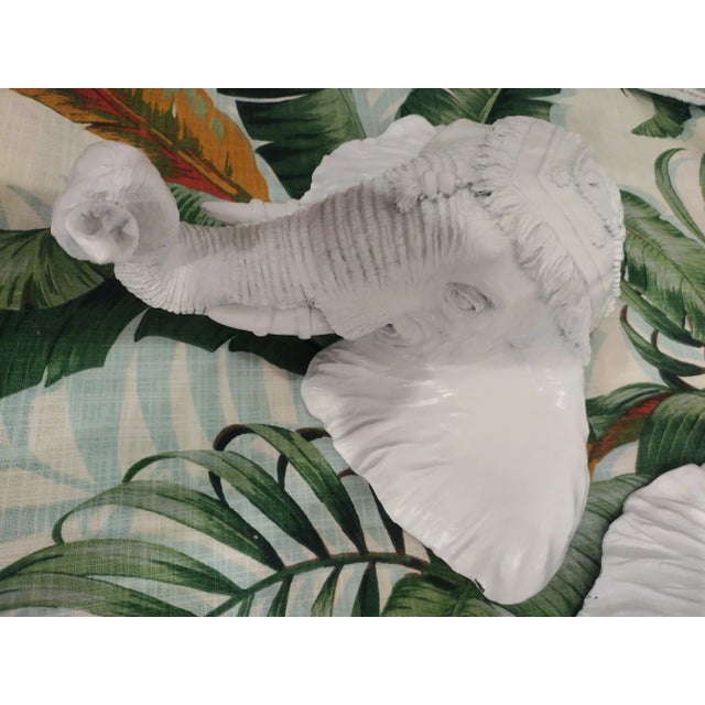 Vintage White Gloss Large Elephant Resin Wall Busts Decor a Pair