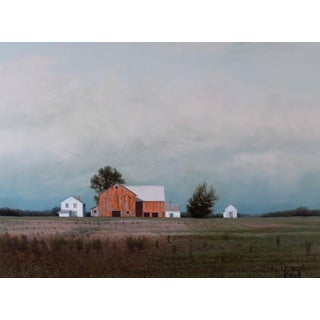 Homestead by Michael Miller | Oil on Panel Landscape with a farmhouse and outbuildings. For Sale