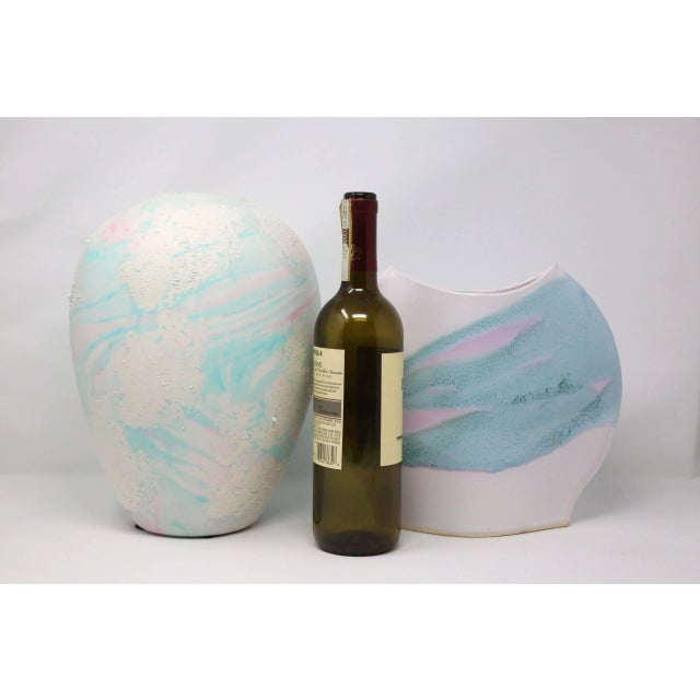 1990's Contemporary Turquoise, Pink and White Ceramic Vase For Sale In Tampa - Image 6 of 7