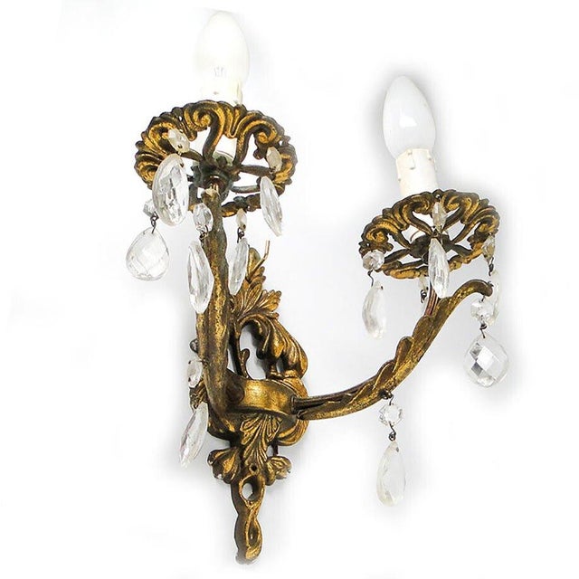 Metal Empire Crystal Two-Armed Wall Lamp, 1970s For Sale - Image 7 of 8
