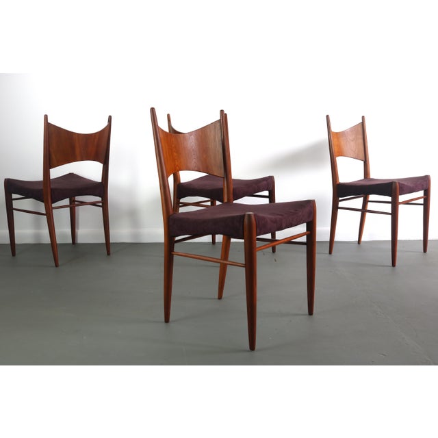 1960s Minimal Danish Modern Contoured Walnut Dining Chairs - Set of 4 For Sale - Image 5 of 8