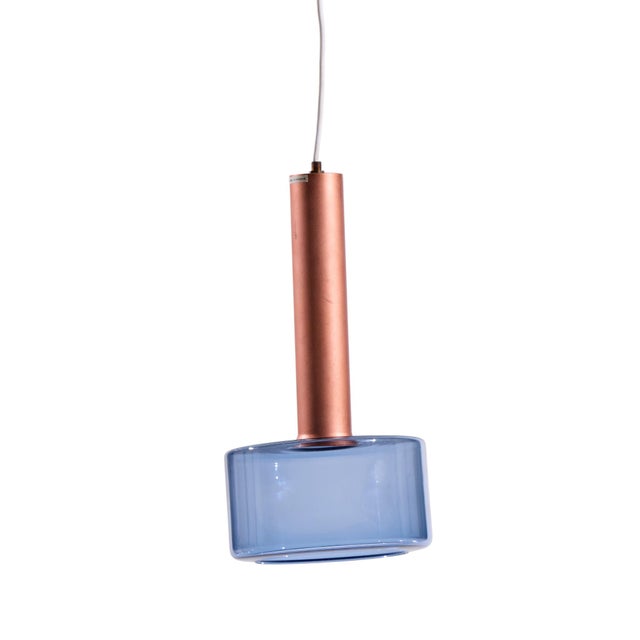 Mid-Century Modern Mid 20th Century Tapio Wirkkala for Idman Finnish Glass Pendant Light - Blue For Sale - Image 3 of 4