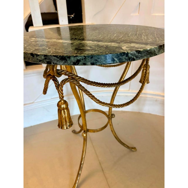 Stone Antique Italian Gilt Metal and Verde Marble Tassel Side Tables, 1920, Set of 2 For Sale - Image 7 of 14