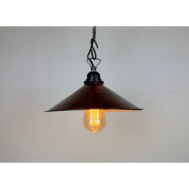 Industrial Dark Red Enamel Factory Pendant Lamp, 1960s For Sale - Image 15 of 17