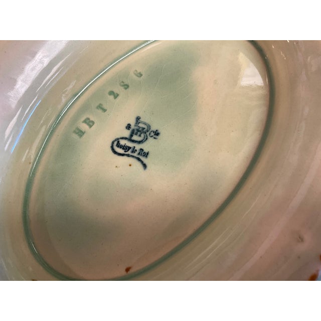 Late 19th Century Late 19th Century Victorian Majolica Oval Leaf, Fern and Greek Key Pedestal Dish With Handles For Sale - Image 5 of 5