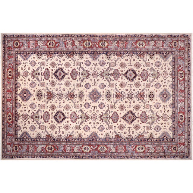 Beige Boho Chic Super Kazak Beige/Red Wool Rug - 12'0'' X 16'0'' For Sale - Image 8 of 10