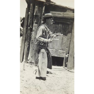 1940s Western Dress Up, Six Shooters Outhouse Outlaw Snapshot For Sale