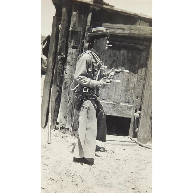 1940s Western Dress Up, Six Shooters Outhouse Outlaw Snapshot For Sale