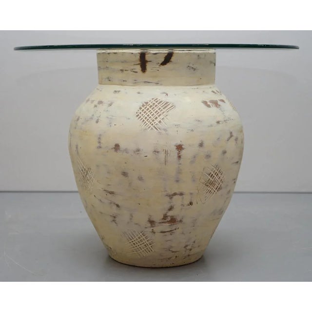 Large Pottery Urn Pots Lamp Tables with Glass Tops, Set of 2 For Sale - Image 8 of 18