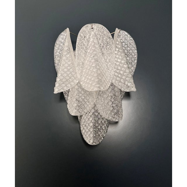 Mid-Century Modern Murano Style Italian 12 “swallow” Clear Grit Glass Sconces - a Pair For Sale - Image 3 of 5