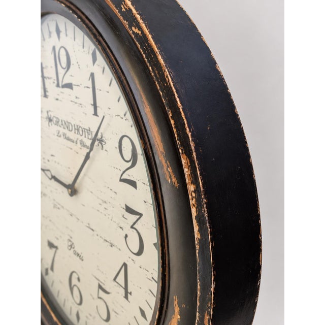 Late 20th Century Late 20th Century Oversized Distressed Black-Brown French Hotel-Style Wall Clock For Sale - Image 5 of 6