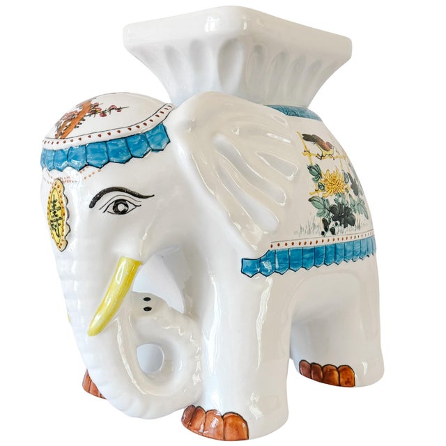 1970s Mid-Size Hollywood Regency Style Chinoiserie Elephant Garden Stool & Plant Stand For Sale - Image 4 of 9