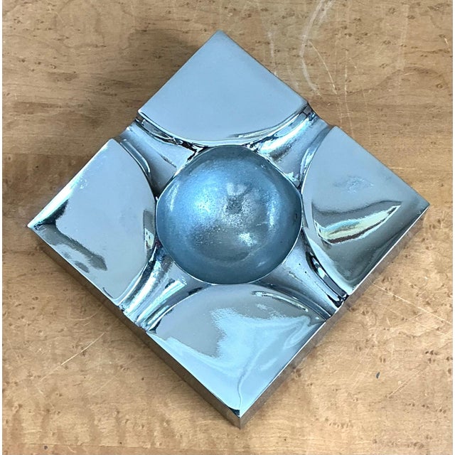 Metal Vintage Chrome Geometric Ashtray For Sale - Image 7 of 13