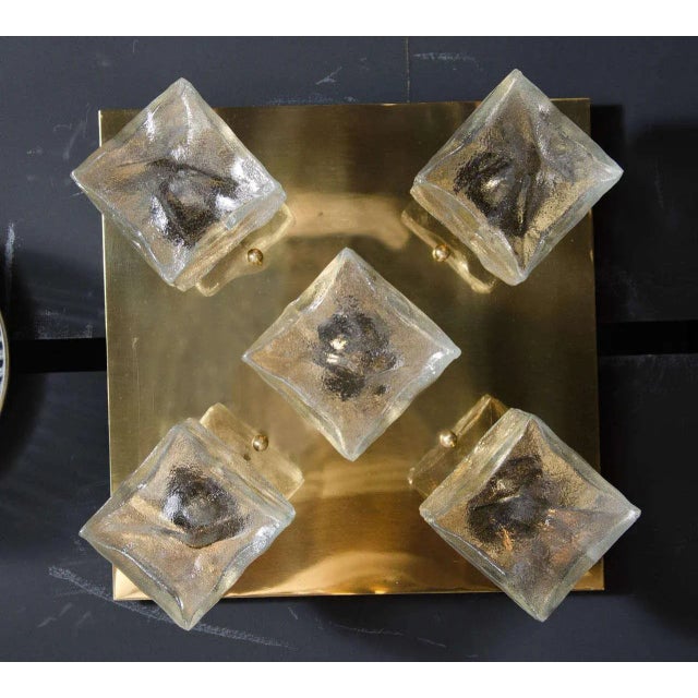 Mid-Century Modern Mid-Century Modern Frosted Cube and Polished Brass Flush Mount by J.T. Kalmar For Sale - Image 3 of 5