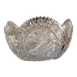 Antique Eapg Indiana Glass "Bird and Strawberry" Master Berry Serving Bowl For Sale