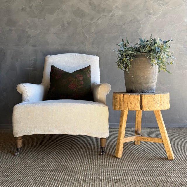 This solid stump slice was turned into a side table or stool. The solid thick top has a beautiful movement with unique...