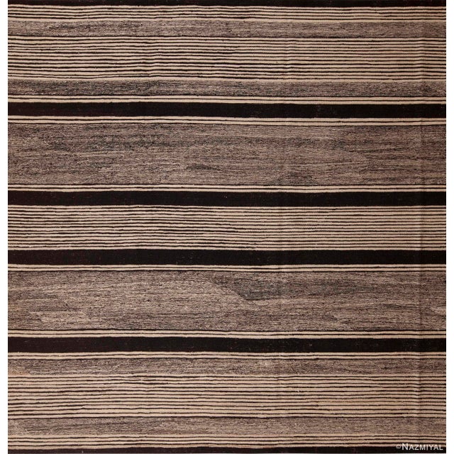 Nazmiyal Collection Grey Black Modern Flatweave Square Shape Area Kilim Rug For Sale