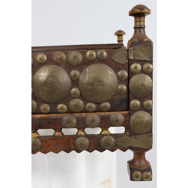 Brown Vintage Wood Side Table with Brass Details, 1930s For Sale - Image 8 of 15