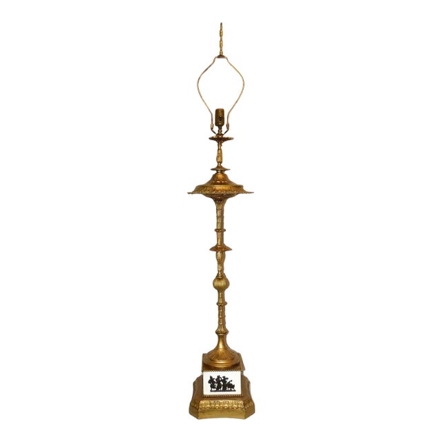 Vintage Large Baroque Style Candlestick Lamp Depicting Artemis and Her Followers For Sale