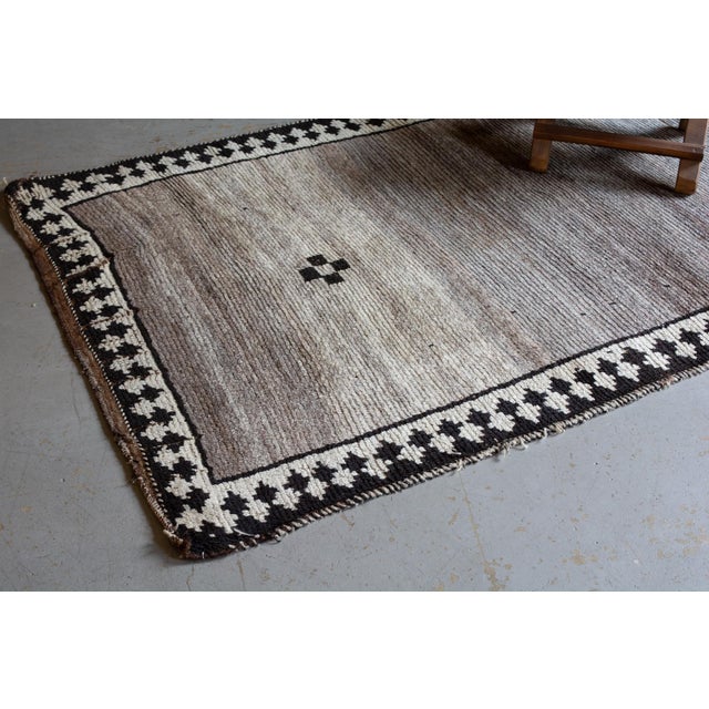 Textile 1940s Antique Tribal Geometric Brown Cream With Abrash Rug Runner - 3’4” X 6’8” For Sale - Image 7 of 10