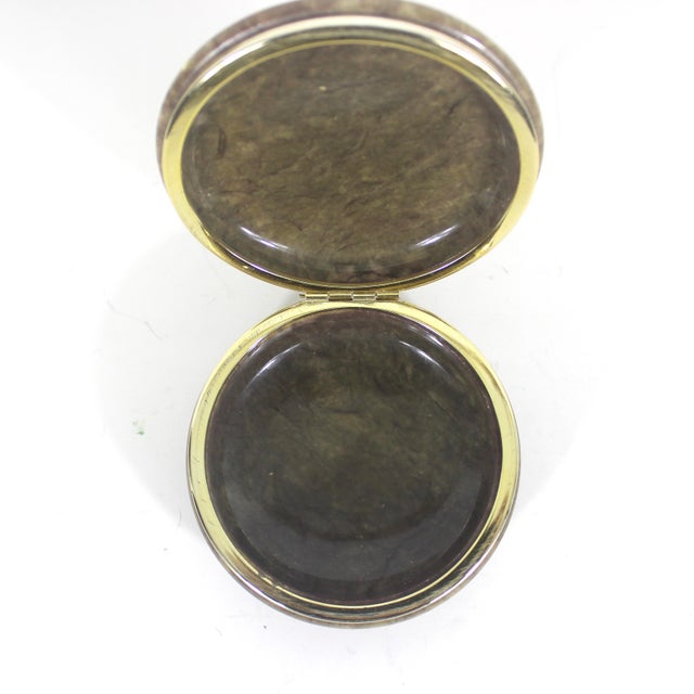 Vintage Italian Hand Carved Alabaster Lidded Trinket Box Brown Marble Stone Signed For Sale - Image 6 of 9