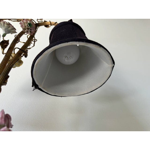 1960s Italian Hollywood Regency Gilt Tole and Porcelain Flowers Desk Lamp/ Sold For Sale - Image 9 of 12