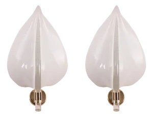 Wall Lamps in White Murano Glass, Blown Glass with Golden Decorations, Italy, 1990s, Set of 2