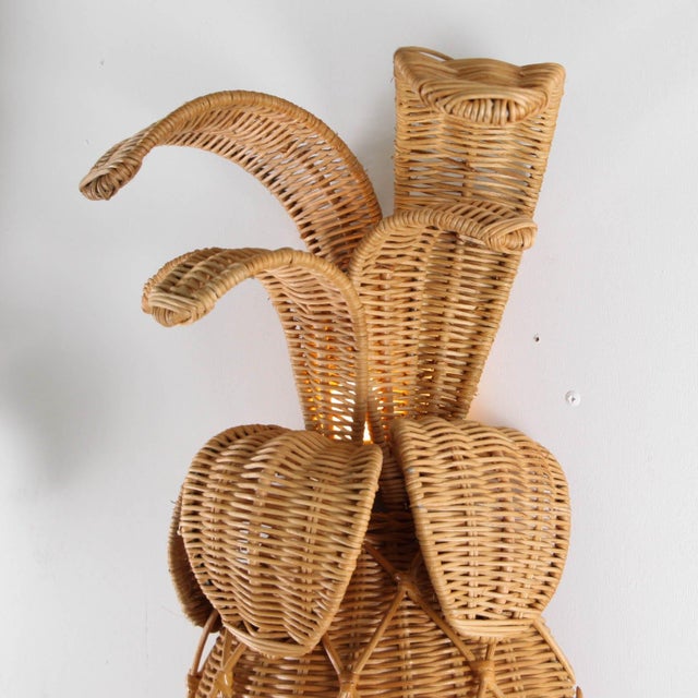 Pineapple Wicker Wall Sconces, Set of 2 For Sale - Image 5 of 14