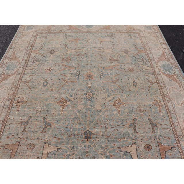 Afghanistan Tabriz Rug in Soft Blue, Sand With Allover Floral and Lattice Design For Sale - Image 4 of 12