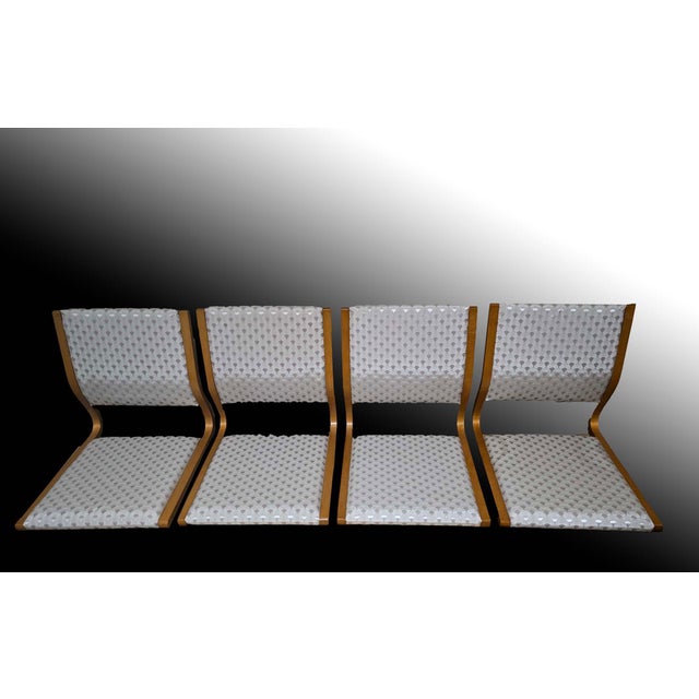 Mid 20th Century Four Japanese Tatami Bentwood Chair With Silk Brocade Cushions For Sale - Image 4 of 9