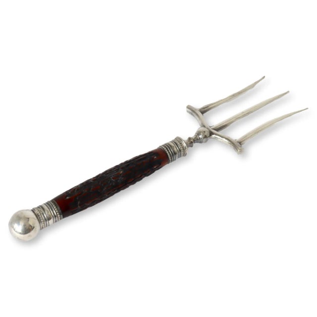 Farmhouse Antique English Horn Handled Silver-Plate Toast Fork For Sale - Image 3 of 4