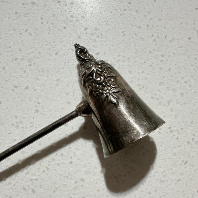 Farmhouse Vintage Wallace Silverplate Candle Snuffer, Floral Bell Wick Extinguisher, 8” Handle, Mid Century Barware, Hostess Gift For Sale - Image 3 of 4