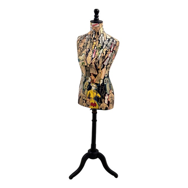 Wooden Mannequin Bust with Fashion Collages, Paris, 1970s For Sale