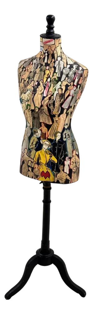 Wooden Mannequin Bust with Fashion Collages, Paris, 1970s
