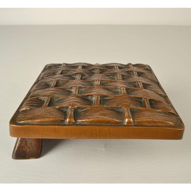 Square Push and Pull Door Handle in Bronze in Basket Relief, 1970s For Sale - Image 6 of 10