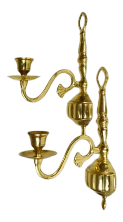 Mid 20th Century Solid Brass Single Candle Holder Wall Mounted Sconces - a Pair