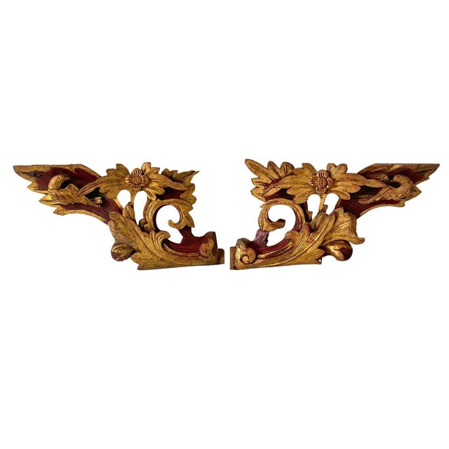 A pair of c.1920 antique Chinese giltwood openwork carved panels, presented in their original, untouched condition — a...