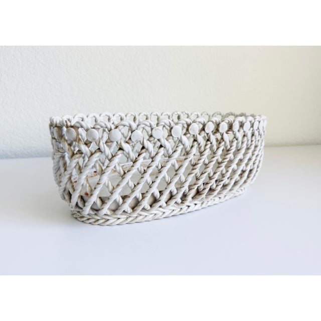 Deruta 1950s Rare Italian Creamware Oval Ceramic Rope Basket For Sale - Image 4 of 14